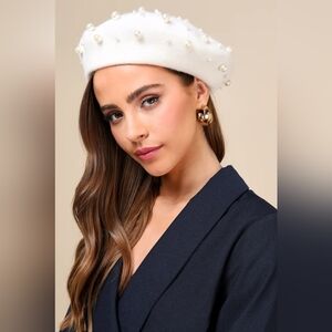Pearl Embellished Beret in Ivory Cream NEW & unused